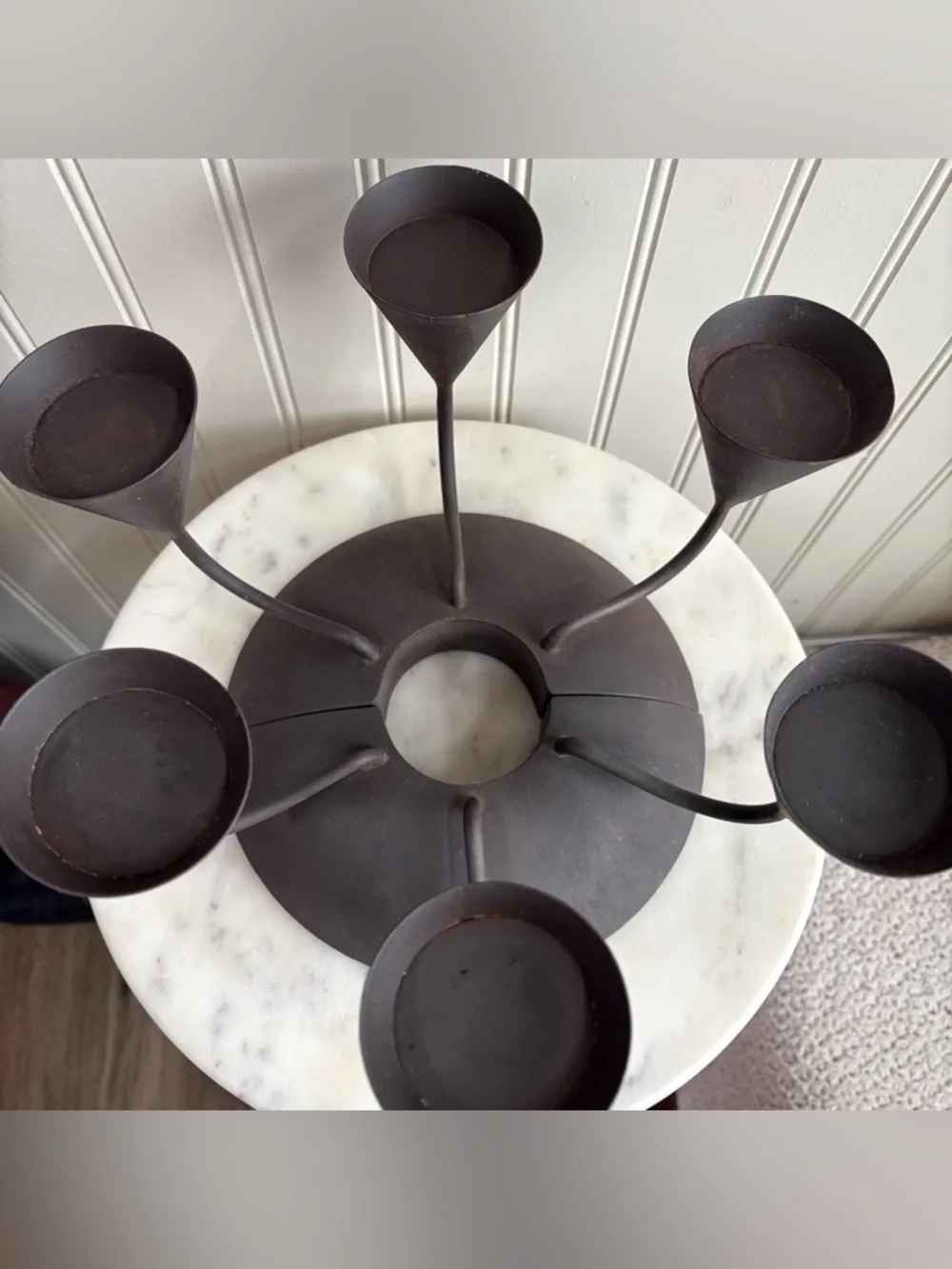 Pottery Barn Brutalist Raw Metal Candle Holder Centerpiece Brown Contemporary